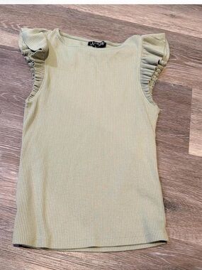 J. Crew Ribbed Tank with Ruffled Sleeves - sage color